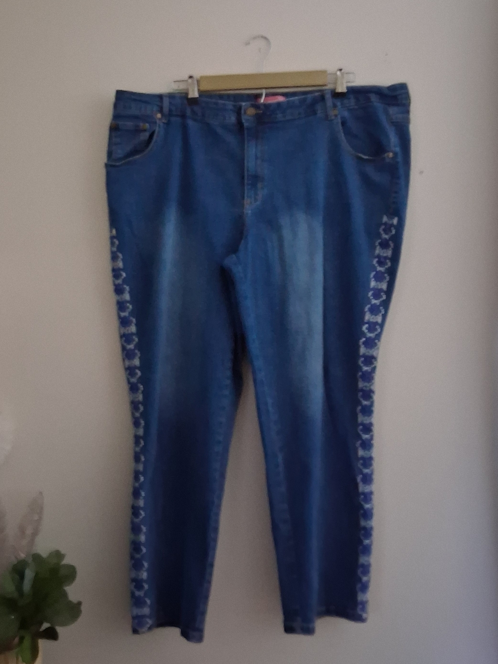 Woman Within Blue Skinny Jeans with Side Embroidery